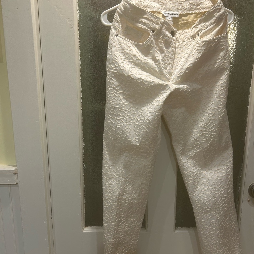 Cream Textured Pants